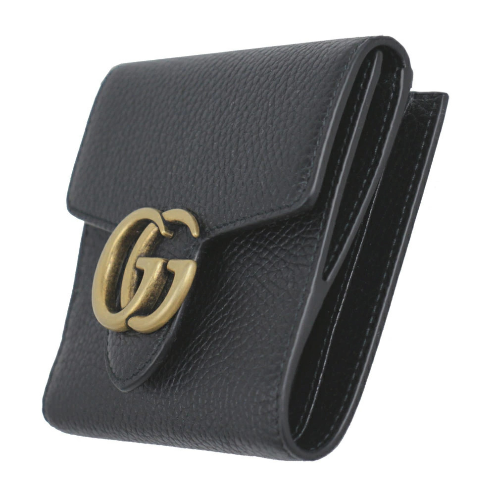 Gucci Wallet Bi fold Double Snap Closure GG Marmont Leather Black - Picture 2 of 3